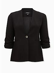 Plus Size Collarless Classic Fit Blazer, DEEP BLACK, hi-res