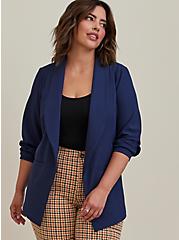 Plus Size Studio Crepe Jersey Classic Shawl Collar Blazer, MEDEVIAL BLUE, alternate