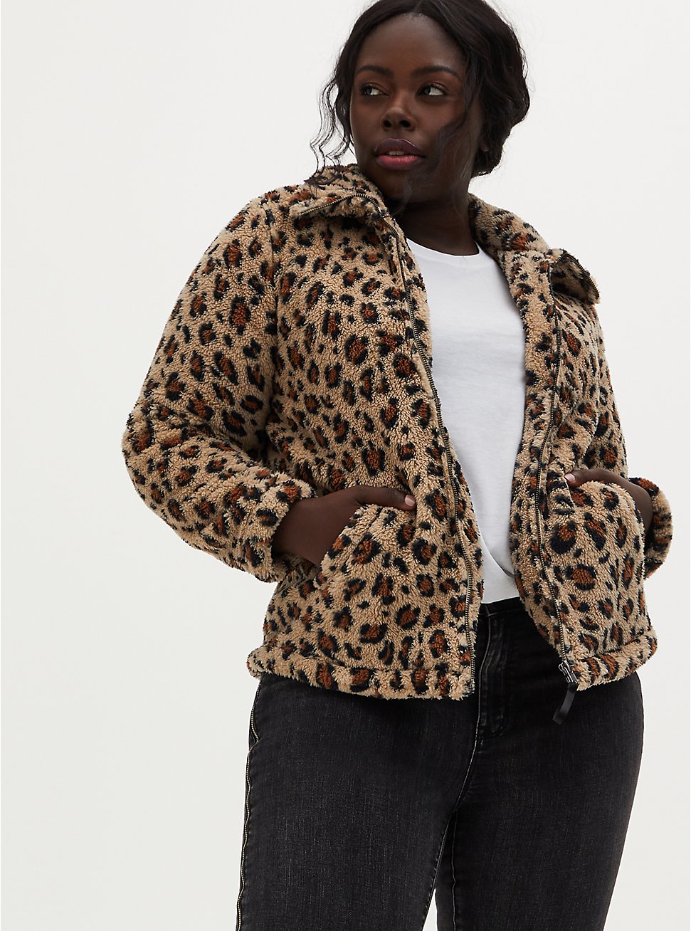 Plus Size - Leopard Faux Fur Zip Jacket - Torrid