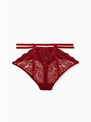 Dark Red Lace Cutout Cage High Waist Thong Panty, BIKING RED, hi-res