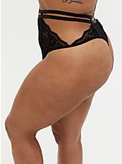 Straps And Rings Lace Thong Panty, RICH BLACK, alternate