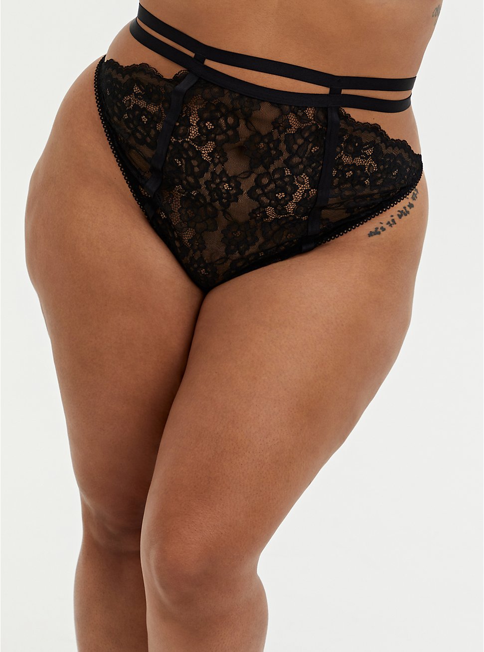 Straps And Rings Lace Thong Panty, RICH BLACK, hi-res