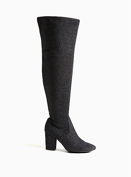 Plus Size Pointed Toe Over-The-Knee Boot - Stretch Shimmer Black (WW), BLACK, alternate