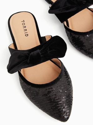 Plus Size - Black Velvet Bow & Sequin Pointed Toe Mule (WW) - Torrid