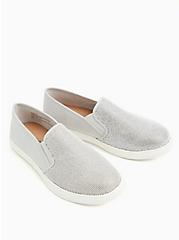 Plus Size Grey Embellished Faux-Gem Slip-On Sneaker (WW), GREY, alternate