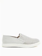Plus Size Grey Embellished Faux-Gem Slip-On Sneaker (WW), GREY, alternate