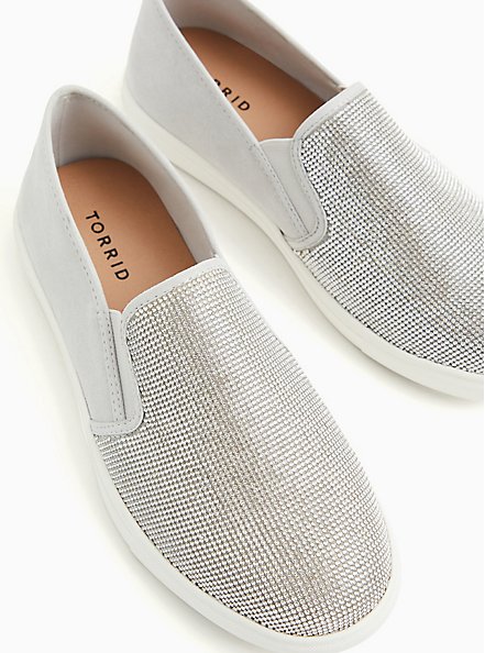 Grey Embellished Faux-Gem Slip-On Sneaker (WW), GREY, hi-res