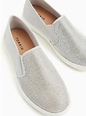 Plus Size Grey Embellished Faux-Gem Slip-On Sneaker (WW), GREY, hi-res