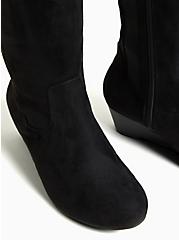 Black Faux Suede Wedge Knee-High Boot (WW), BLACK, alternate