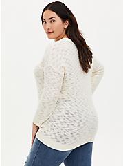 Slub Pullover V-Neck Tunic Sweater, CLOUD, alternate