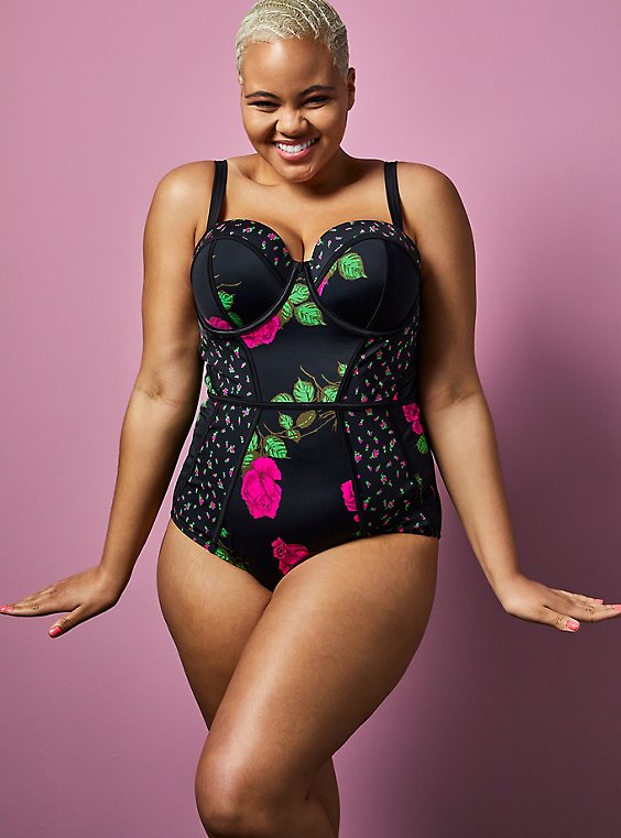 Women/'s Plus Size Shaping Body One Piece Swim Dresses Swimsuit,US 2X 18-20,Black