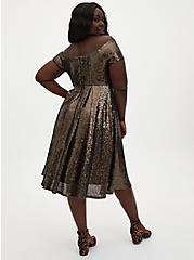 Plus Size Chocolate Brown Sequin Off Shoulder Midi Dress, CHOCOLATE, alternate
