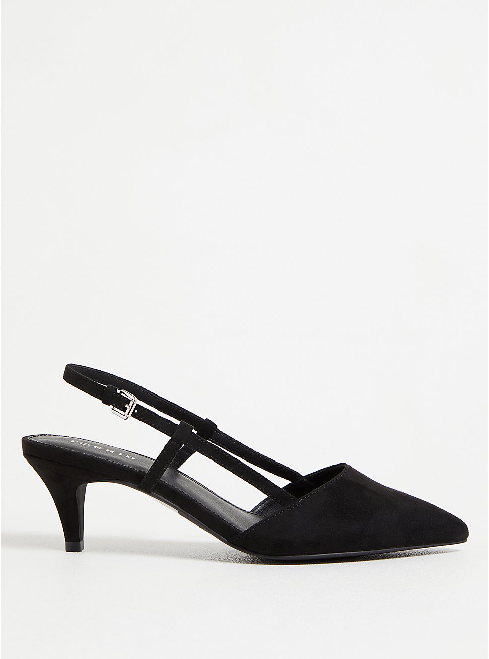 Black Faux Suede Pointed Toe Kitten Heel (WW), BLACK, hi-res