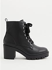Plus Size Black Chunky Lace-Up Hiker Boot (WW), BLACK, alternate