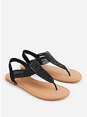 Plus Size Black Elastic T-Strap Sandal (WW), BLACK, alternate
