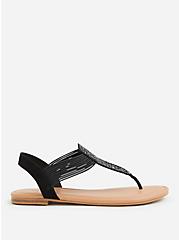 Plus Size Black Elastic T-Strap Sandal (WW), BLACK, alternate