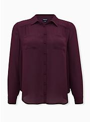 Madison - Burgundy Purple Georgette Button Front Blouse, WINETASTING, hi-res