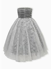 Plus Size Betsey Johnson Shiny Silver Tulle Strapless Dress, SILVER, hi-res