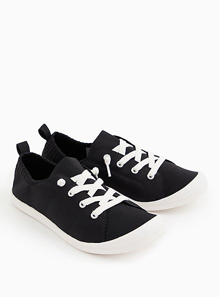 Plus Size Riley - Black Stretch Knit Ruched Sneaker (WW), BLACK, alternate