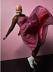 Plus Size Betsey Johnson Black & Pink Lace Mesh Tulle Skater Dress, LEOPARD PINK, hi-res