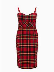 Plus Size Betsey Johnson Red Tartan Ponte Strapless Bodycon Dress, PLAID RED, hi-res