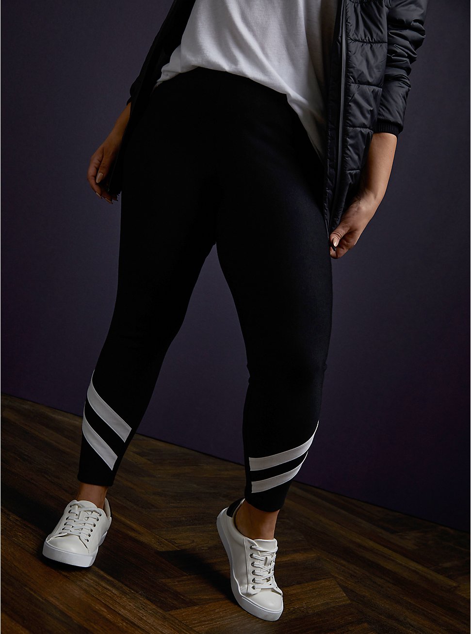 Platinum Legging - Fleece Lined Double Stripe Hem Black, BLACK, hi-res