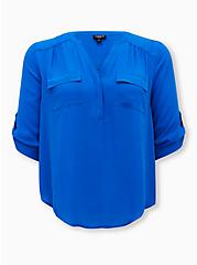 Plus Size Harper - Royal Blue Georgette Pullover Blouse, BLUE, hi-res