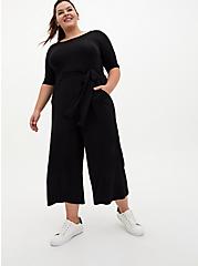 Super Soft Culotte Jumpsuit, DEEP BLACK, hi-res
