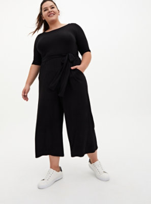 Plus Size - Super Soft Black Self-Tie Culotte Jumpsuit - Torrid