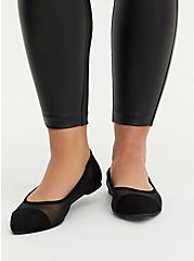 Plus Size Black Mesh & Faux Suede Pointed Toe Flat (WW), BLACK, alternate