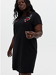 Black Terry Embroidered Shift Dress, DEEP BLACK, alternate