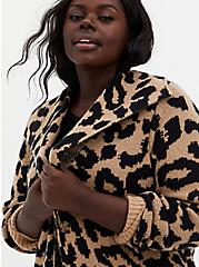 Leopard Collar Longline Sweater Coat, LEOPARD, hi-res