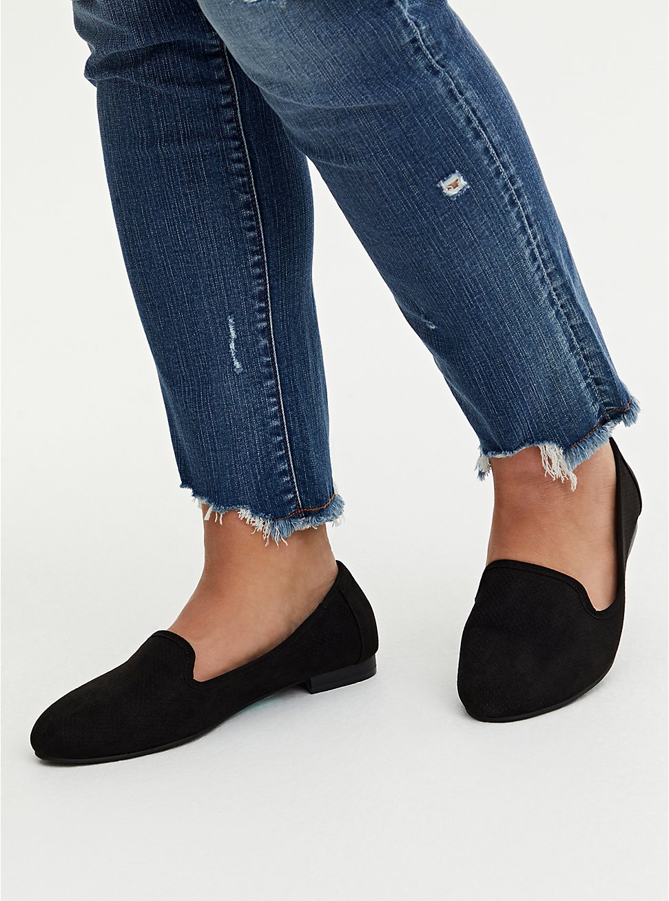 Black Faux Suede Perforated Loafer (WW), BLACK, hi-res