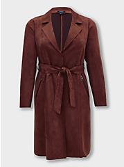 Chocolate Brown Faux Suede Longline Trench Jacket, BRUNETTE, hi-res