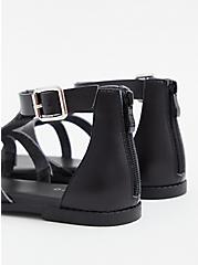Plus Size Black Faux Leather T-Strap Gladiator Sandal (WW), BLACK, alternate