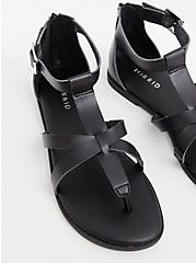 Black Faux Leather T-Strap Gladiator Sandal (WW), BLACK, hi-res