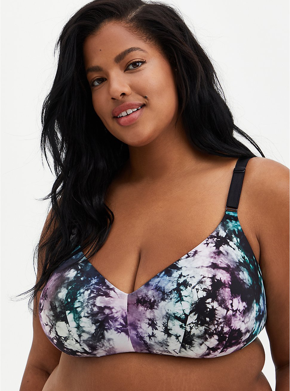Plus Size Black Tie-Dye 360° Back Smoothing™ Lightly Lined Wire-Free Bra, TIGER DYE, hi-res