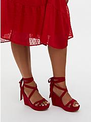 Plus Size Red Faux Suede Ankle Wrap Wedge (WW), RED, alternate