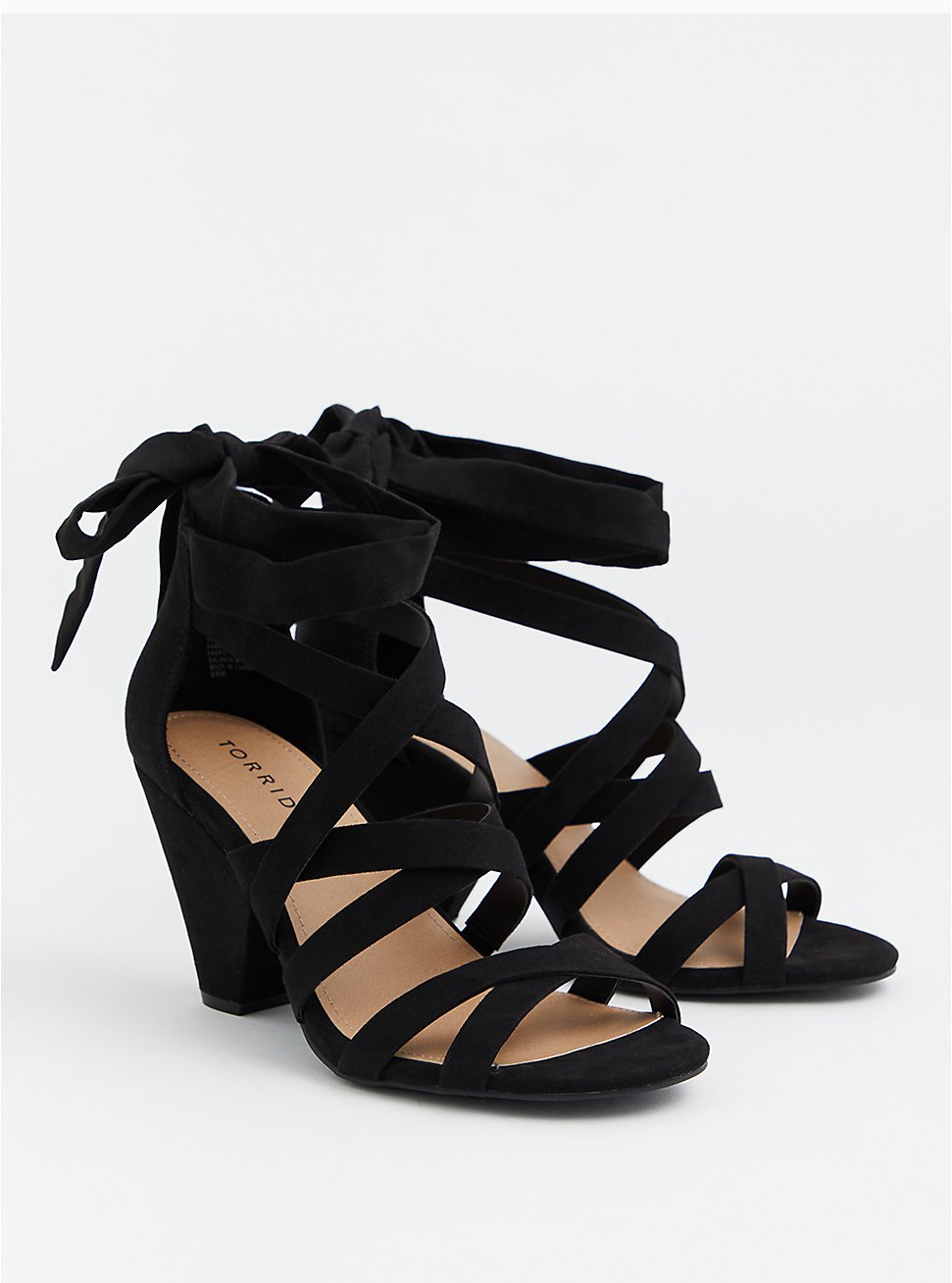 Plus Size Ankle Wrap Cone Heel Sandal (WW), BLACK, hi-res