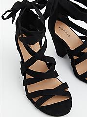 Plus Size Black Faux Suede Ankle Wrap Cone Heel (WW), BLACK, alternate