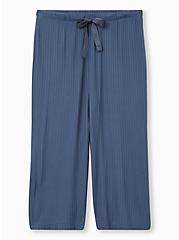 Plus Size Blue Wide Leg Rib Sleep Pant, BLUE, hi-res