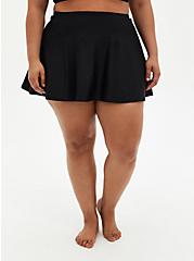 Plus Size High Waist Skater Swim Skirt with Short - Black , DEEP BLACK, hi-res
