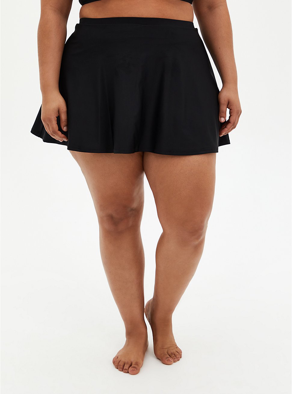 Plus Size High Waist Skater Swim Skirt with Short - Black , DEEP BLACK, hi-res