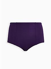 Plus Size Dark Purple Shadow Stripe High Waist Ruched Swim Bottom, PURPLE, hi-res