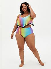 Rainbow Mesh V-Flounce Bikini Top , MULTI, alternate