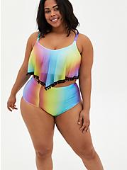 Rainbow Mesh V-Flounce Bikini Top , MULTI, hi-res