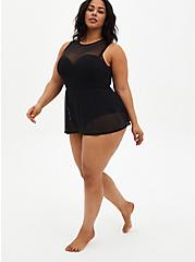 Plus Size Underwire One-Piece Peplum Short Swim Dress - Mesh Black, DEEP BLACK, alternate