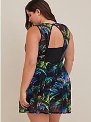 Plus Size Underwire Long Mesh Overlay Swim Dress With Brief, PALMS FOREST BLACK, alternate