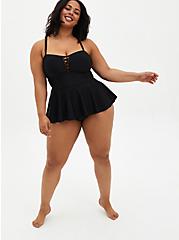 Plus Size Lattice Front Peplum Short Swim Dress - Black, DEEP BLACK, alternate