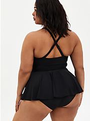 Lattice Front Peplum Short Swim Dress - Black, DEEP BLACK, alternate